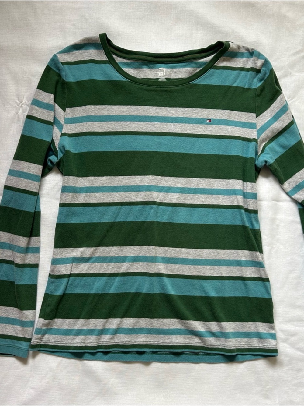 Tommy Hilfiger Green Teal Gray Striped Long Sleeve Tee